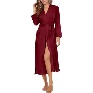 image:imageEkouaer Womens Robe Long Knit Kimono Bathrobe Lightweight Sleepwear Soft Ladies Loungewear with Pockets SXXLBurgundy