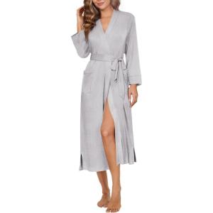 image:imageEkouaer Womens Robe Long Knit Kimono Bathrobe Lightweight Sleepwear Soft Ladies Loungewear with Pockets SXXLLight Gray