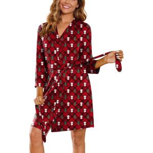 image:imageEkouaer Womens Robes Lightweight 34 Sleeve Short Knit Bathrobe Soft Knee Length Sleepwear Robes with Pockets SXXLTeddy Bear Red Christmas