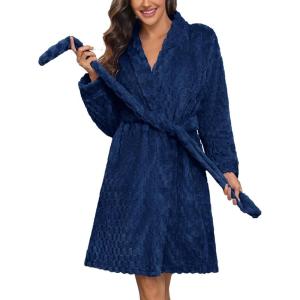 image:imageEkouaer Womens Robes Short Plush Bathrobe Knee Length Warm Soft Jacquard Robe Winter House Coat with Pockets SXXLBlue Purple Jacquard