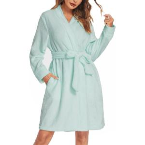 image:imageEkouaer Womens Robes Short Plush Bathrobe Knee Length Warm Soft Jacquard Robe Winter House Coat with Pockets SXXLMint