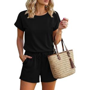 image:imageEkouaer Womens Romper 2026 Summer Casual Short Jumpsuits Beach Vacation Clothes with PocketsA  Black