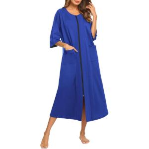 image:imageEkouaer Womens Zipper Robe 34 Sleeve Housecoats Full Length House Dress Loungewear Long Nightgown with PocketsBlue Sapphire