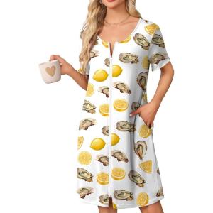 image:imageEkouaer Womens Zipper Robe Short Sleeve Bathrobes Summer Sleepwear Soft Housecoat with Pockets Zip Up House Robes S3XLOyster Lemon