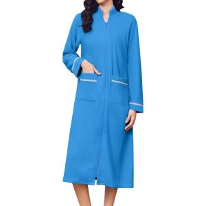 image:imageEkouaer Womens Zipper Robes Long Sleeve Loungewear Knee Length Housecoat Fleece Bathrobe with Pockets SXXLBlue