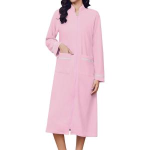 image:imageEkouaer Womens Zipper Robes Long Sleeve Loungewear Knee Length Housecoat Fleece Bathrobe with Pockets SXXLDark Pink