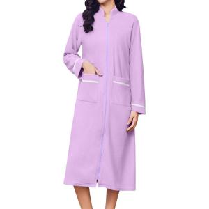 image:imageEkouaer Womens Zipper Robes Long Sleeve Loungewear Knee Length Housecoat Fleece Bathrobe with Pockets SXXLLavender