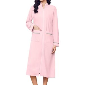image:imageEkouaer Womens Zipper Robes Long Sleeve Loungewear Knee Length Housecoat Fleece Bathrobe with Pockets SXXLLight Pink