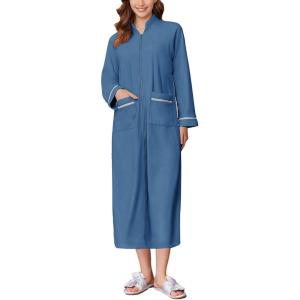image:imageEkouaer Womens Zipper Robes Long Sleeve Loungewear Knee Length Housecoat Fleece Bathrobe with Pockets SXXLNavy Blue