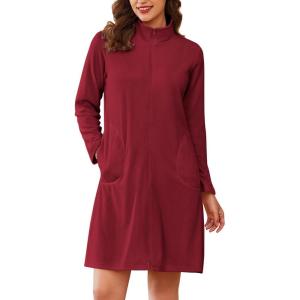 image:imageEkouaer Womens Zipper Robes Long Sleeves Bathobe Soft House Coat Sleepwear Knee Length Loungewear with Pockets SXXL