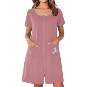 image:imageEkouaer Zip Up Robes for Women Short Sleeves Zipper House Coat Short Bathrobes Lightweight Nightgown with Pockets S3XLGray Purple