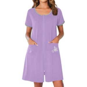 image:imageEkouaer Zip Up Robes for Women Short Sleeves Zipper House Coat Short Bathrobes Lightweight Nightgown with Pockets S3XLLavender
