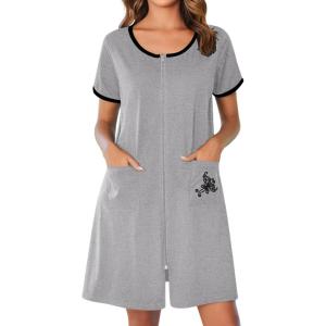 image:imageEkouaer Zip Up Robes for Women Short Sleeves Zipper House Coat Short Bathrobes Lightweight Nightgown with Pockets S3XLLight Gray