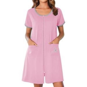 image:imageEkouaer Zip Up Robes for Women Short Sleeves Zipper House Coat Short Bathrobes Lightweight Nightgown with Pockets S3XLPink