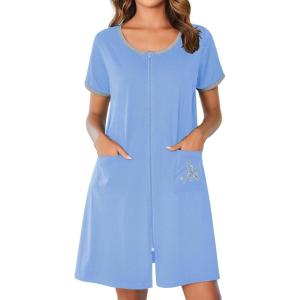 image:imageEkouaer Zip Up Robes for Women Short Sleeves Zipper House Coat Short Bathrobes Lightweight Nightgown with Pockets S3XLSky Blue