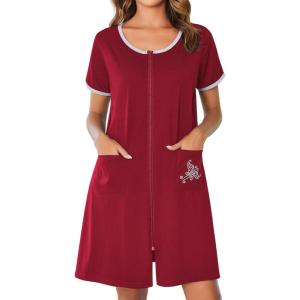image:imageEkouaer Zip Up Robes for Women Short Sleeves Zipper House Coat Short Bathrobes Lightweight Nightgown with Pockets S3XLWine Red