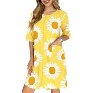 image:imageEkouaer Zip Up Robes for Women Short Waffle Bathrobe Lightweight house coat 34 Sleeve Soft Nightgown with Pockets S3XLYellow Floral