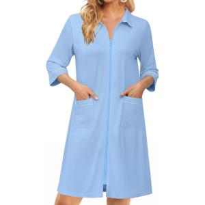 image:imageEkouaer Zipper Robes for Women 34 Sleeve Housecoats Knee Length Bathrobe Lightweight Nightgown with Pockets S3XLLight Blue