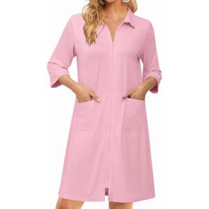 image:imageEkouaer Zipper Robes for Women 34 Sleeve Housecoats Knee Length Bathrobe Lightweight Nightgown with Pockets S3XLPink