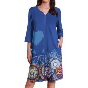 image:imageEkouaer Zipper Robes for Women 34 Sleeves Housecoat Soft Nightgowns Sleepwear Mumu House Dresses with PocketsMandola