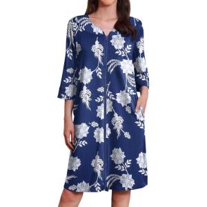image:imageEkouaer Zipper Robes for Women 34 Sleeves Housecoat Soft Nightgowns Sleepwear Mumu House Dresses with PocketsPaisley
