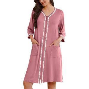 image:imageEkouaer Zipper Robes for Women 34 Sleeves Lightweight House Coat Zip Up Bathrobe Soft Nightgown with Pockets S3XLGray Purple