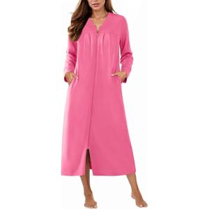image:imageEkouaer Zipper Robes for Women Long Knit Bathrobes Lightweight Full Length Housecoat with Pockets Nightgown S3XLPeach