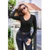 image:imageEKOUAER Deep V Neck Shirts for Women Long Sleeve Thermal Tops Slim Fit Lightweight Undershirts Soft Low Cut Tees XSXXLBlack