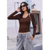 image:imageEKOUAER Deep V Neck Shirts for Women Long Sleeve Thermal Tops Slim Fit Lightweight Undershirts Soft Low Cut Tees XSXXLBrown