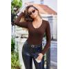 image:imageEKOUAER Deep V Neck Shirts for Women Long Sleeve Thermal Tops Slim Fit Lightweight Undershirts Soft Low Cut Tees XSXXLBrown