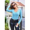 image:imageEKOUAER Deep V Neck Shirts for Women Long Sleeve Thermal Tops Slim Fit Lightweight Undershirts Soft Low Cut Tees XSXXLLight Blue