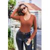 image:imageEKOUAER Deep V Neck Shirts for Women Long Sleeve Thermal Tops Slim Fit Lightweight Undershirts Soft Low Cut Tees XSXXLLight Brown