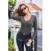 image:imageEKOUAER Deep V Neck Shirts for Women Long Sleeve Thermal Tops Slim Fit Lightweight Undershirts Soft Low Cut Tees XSXXLLight Grey