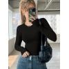 image:imageEkouaer 3 Pack Women Long Sleeve Crew Neck Shirts Basic Thermal Tops Slim Fit Ruch Side Tees Going Out Layering Thirts XSXXLBlackWhiteKhaki