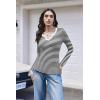 image:imageEkouaer Long Sleeve Shirts for Women V Neck Basic Ribbed T Shirt Thermal Undershirts Slim Fit Casual Tee TopsBlack White Stripe