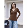 image:imageEkouaer Long Sleeve Shirts for Women V Neck Basic Ribbed T Shirt Thermal Undershirts Slim Fit Casual Tee TopsBrown