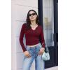 image:imageEkouaer Long Sleeve Shirts for Women V Neck Basic Ribbed T Shirt Thermal Undershirts Slim Fit Casual Tee TopsBurgundy