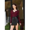 image:imageEkouaer Long Sleeve Shirts for Women V Neck Basic Ribbed T Shirt Thermal Undershirts Slim Fit Casual Tee TopsBurgundy