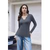 image:imageEkouaer Long Sleeve Shirts for Women V Neck Basic Ribbed T Shirt Thermal Undershirts Slim Fit Casual Tee TopsDark Grey