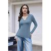image:imageEkouaer Long Sleeve Shirts for Women V Neck Basic Ribbed T Shirt Thermal Undershirts Slim Fit Casual Tee TopsHaze Blue