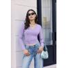 image:imageEkouaer Long Sleeve Shirts for Women V Neck Basic Ribbed T Shirt Thermal Undershirts Slim Fit Casual Tee TopsLight Purple