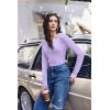 image:imageEkouaer Long Sleeve Shirts for Women V Neck Basic Ribbed T Shirt Thermal Undershirts Slim Fit Casual Tee TopsLight Purple