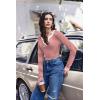 image:imageEkouaer Long Sleeve Shirts for Women V Neck Basic Ribbed T Shirt Thermal Undershirts Slim Fit Casual Tee TopsRed White Stripe