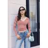 image:imageEkouaer Long Sleeve Shirts for Women V Neck Basic Ribbed T Shirt Thermal Undershirts Slim Fit Casual Tee TopsRed White Stripe