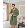 image:imageEkouaer Mens Robes Lightweight Knit Bathrobe Long Sleeve Kimono Robe V Neck Spa Knee Length Sleepwear with Pockets SXXLArmy Green