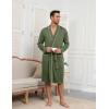 image:imageEkouaer Mens Robes Lightweight Knit Bathrobe Long Sleeve Kimono Robe V Neck Spa Knee Length Sleepwear with Pockets SXXLArmy Green