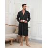 image:imageEkouaer Mens Robes Lightweight Knit Bathrobe Long Sleeve Kimono Robe V Neck Spa Knee Length Sleepwear with Pockets SXXLBlack
