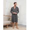 image:imageEkouaer Mens Robes Lightweight Knit Bathrobe Long Sleeve Kimono Robe V Neck Spa Knee Length Sleepwear with Pockets SXXLDark Gray