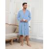 image:imageEkouaer Mens Robes Lightweight Knit Bathrobe Long Sleeve Kimono Robe V Neck Spa Knee Length Sleepwear with Pockets SXXLLight Blue