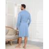 image:imageEkouaer Mens Robes Lightweight Knit Bathrobe Long Sleeve Kimono Robe V Neck Spa Knee Length Sleepwear with Pockets SXXLLight Blue
